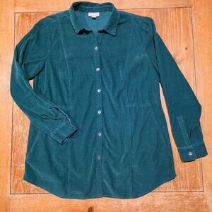 J. Jill Corduroy Medium Green Button Front Shirt w/ POCKETS Mid-Weight Tunic
